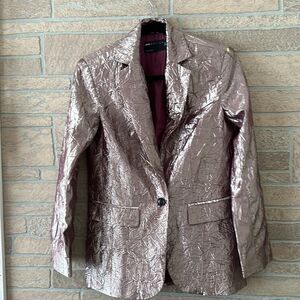 NWT ASOS DESIGN metallic nipped waist suit blazer in silver size 0